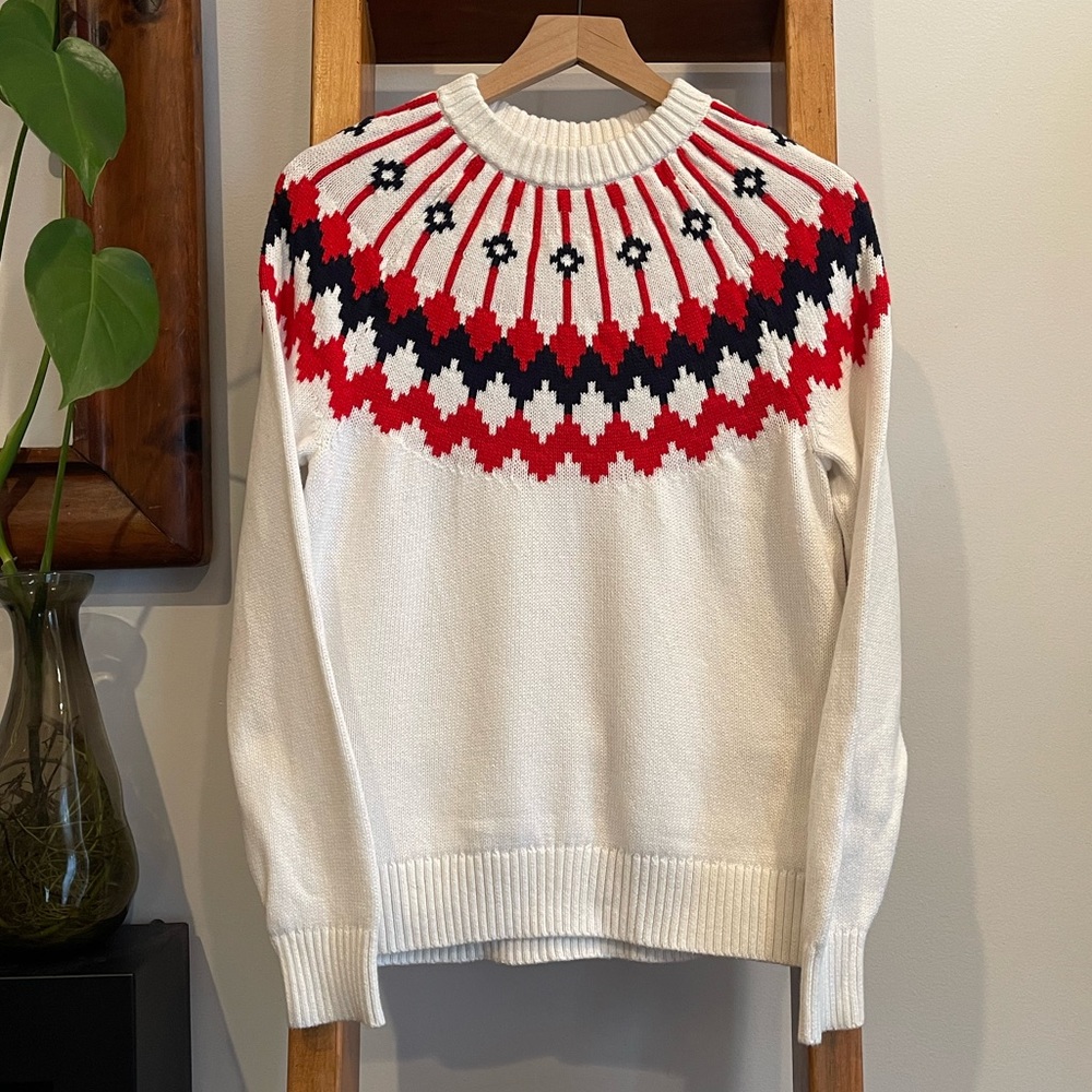 J. Crew Factory SZ M Red White and Blue Fair Isle Ski Sweater!